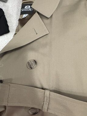 Stafford Men's Beige Trench Coat with Gray Faux Fur Lining